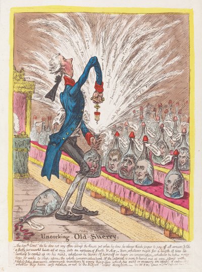 Décapsuler le vieux Sherry, publié en 1805 - James Gillray