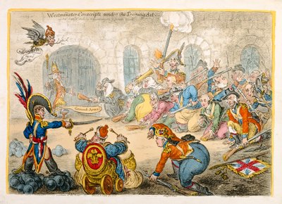 Conscrits de Westminster sous la loi de formation, publié par Hannah Humphrey en 1806 - James Gillray