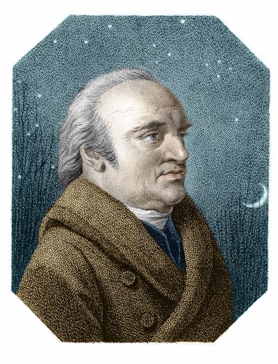 Portrait de William Herschel sur un fond de ciel étoilé - d