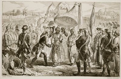 La rencontre de Lord Clive avec Meer Jaffier, après la bataille de Plassey, gravée par Thomas Williams - James Godwin