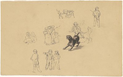 Chien Aboyant et Études pour "Entraînement de la Milice" - James Goodwyn Clonney