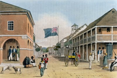Vue de Harbour Street, Kingston, Jamaïque, de "A Picturesque Tour of the Island of Jamaica", gravé par Thomas Sutherland - James Hakewill