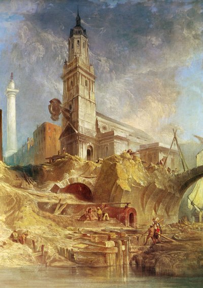 Démolition du Vieux Pont de Londres, avec St. Magnus le Martyr derrière - James Holland