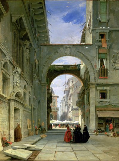 Piazza dei Signori à Vérone avec le marché, 1844 - James Holland