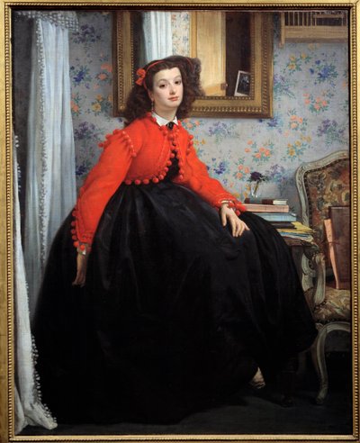 Portrait en pied de Mademoiselle L. L., ou jeune fille en veste rouge - James Jacques Joseph Tissot