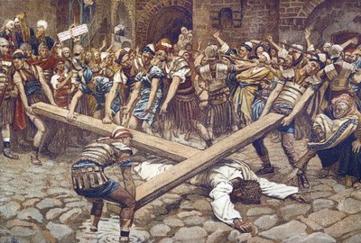Simon de Cyrène forcé de porter la croix - de « La vie de notre Seigneur Jésus-Christ » - 1899 par James Tissot - James Jacques Joseph Tissot