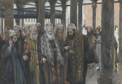 Les principaux prêtres se consultent, illustration de La Vie de Notre Seigneur Jésus-Christ, 1886-94 - James Jacques Joseph Tissot