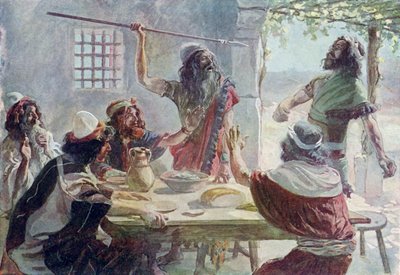 Saül lance un javelot à Jonathan - Bible - James Jacques Joseph after Tissot