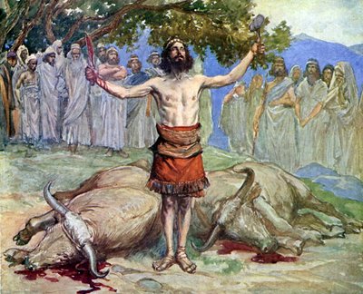 Saül sacrifie les bœufs par J James Tissot - Bible - James Jacques Joseph after Tissot