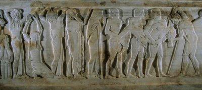 Sarcophage en pierre du VIe siècle av. J.-C. de Turquie représentant une scène troyenne. Ici Achi... - James L Stanfield