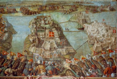 Cette fresque représente le siège turc de Malte en 1565. Œuvre d