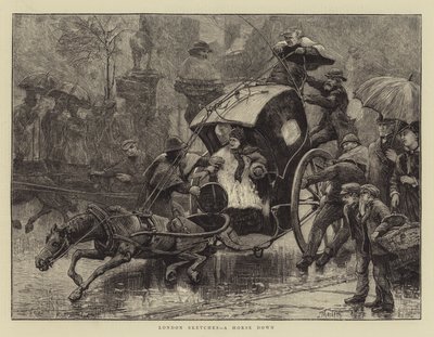 Croquis de Londres, un cheval à terre - James Macbeth