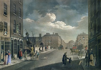 Vue de Capel Street, regardant par-dessus Essex Bridge, Dublin, de "Une série de vingt vues de Dublin" - James Malton