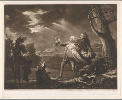 David Garrick en roi Lear avec le comte de Kent et Edgar déguisé en Tom dans un paysage orageux - James McArdell