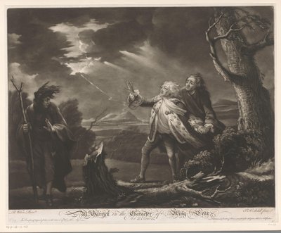 David Garrick en roi Lear avec le comte de Kent et Edgar déguisé en Tom dans un paysage orageux (Mr. Garrick in the Character of King Lear) - James McArdell
