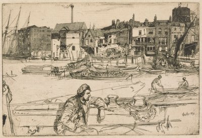Black Lion Wharf, de la série Thames Set (Une série de seize gravures de scènes sur la Tamise et autres sujets) - James Abbott McNeill Whistler