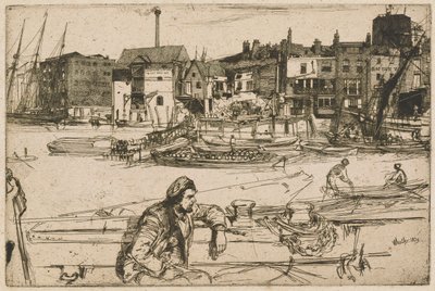 Black Lion Wharf, de la série Thames Set (Une série de seize gravures de scènes sur la Tamise et autres sujets) - James Abbott McNeill Whistler