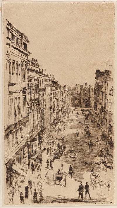 Rue St. James ; reproduction lithographique inversée de la gravure "Rue St. James," pour <u>Vanity Fair</u>, Londres, 1878 - James Abbott McNeill Whistler