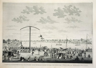 Vue sur les rives du Gange avec représentation du Churruck Poojah - James Moffat