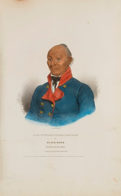 MAC-CUT-I-MISH-E-CA-CU-CAC ou Faucon noir ; un célèbre chef Sac, tiré du Portefeuille autochtone - James Otto Lewis
