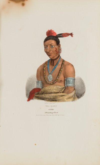 WA-KAUN ou le serpent ; un chef Winnebago, tiré du Portfolio autochtone - James Otto Lewis