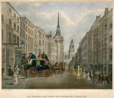 Le carrosse de Cambridge quittant Belle Sauvage Yard, Ludgate Hill, Londres - James Pollard