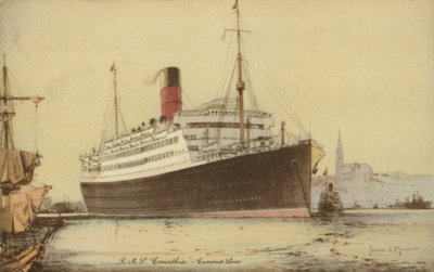 Paquebot Cunard RMS Carinthia (lithographie en couleur) - James Scrimgeour Mann