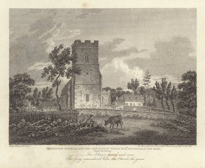 Robert Bloomfield, poète : Église de Honington et le cottage où Robert Bloomfield est né (gravure) - James Storer
