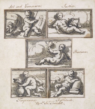 Art et Commerce; Justice; Prudence; Tempérance; et Force - James Thornhill