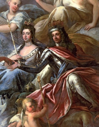 Plafond de la Salle Peinte (détail du roi Guillaume III et de la reine Marie II) - James Thornhill