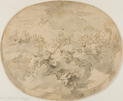 Design pour Fresque de Plafond : Apollon et les Muses avec Minerve Détruisant l