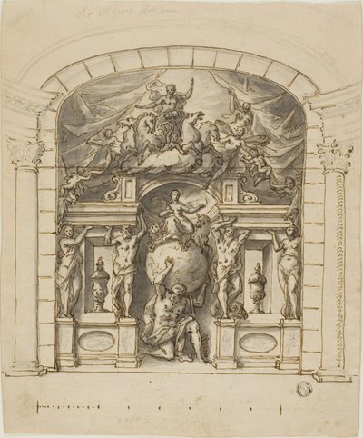 Conception pour un décor de scène (Hampton Court) avec des figures mythologiques - James Thornhill