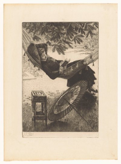 Jeune femme lisant dans un hamac - James Tissot
