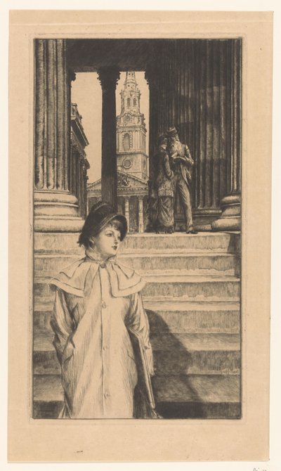 Jeune femme descendant les escaliers de la National Gallery à Londres - James Tissot