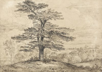 Un cèdre sur une colline avec un troupeau de cerfs à son ombre - James Ward