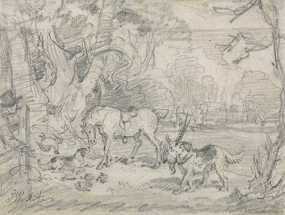 Le poney de chasse de Lord Southampton, avec "Sailor", son retriever, et "Rover", son épagneul. - James Ward
