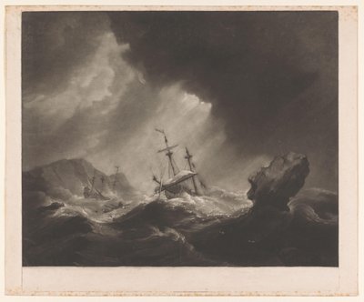 Tempête en mer avec naufrage et navire en train de couler - James Watson (prentmaker)