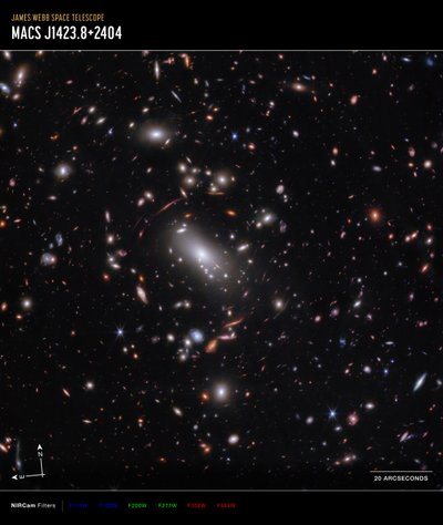 Amas de galaxies MACS J1423 (image Compass prise par la caméra NIRCam) - James Webb Space Telescope (NASA)