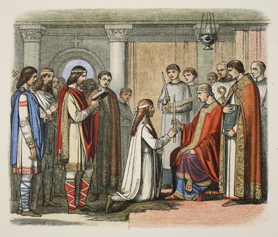 Baptême du roi Guthorm, 878 après J.-C., tiré de A Chronicle of England BC 55 to AD 1485, pub. Londres - James William Edmund Doyle