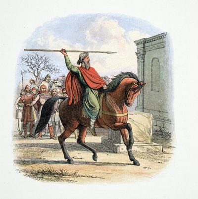 Le Grand Prêtre, Coifi, profane le Temple des Idoles, 627 après J.-C., tiré de A Chronicle of England BC 55 to AD 1485, pub. Londres, 1863 - James William Edmund Doyle