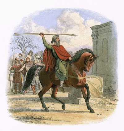 Le grand prêtre Coifi profane le temple des idoles - James William Edmund Doyle