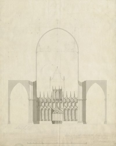 Intérieur de la cathédrale de Lichfield - Entrée du chœur à la nef : dessin et lavis - James Wyatt