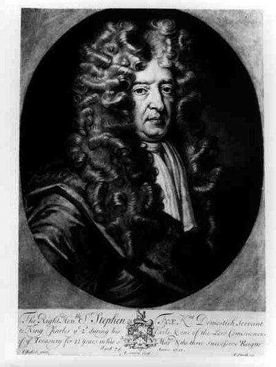 Sir Stephen Fox (1627-1716) âgé de 75 ans, gravé par J. Simon, 1701 - James after Baker