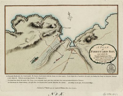 Plan de la baie de Fishguard où les Français ont débarqué 1200 hommes le 22 février 1797 et se sont rendus prisonniers à Lord Cawdor le 24 - James and Laurie Robert (1755 1836) Whittle