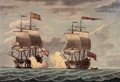 Le commodore Anson dans le Centurion avec un équipage de 227, dont 30 étaient des garçons, le 20 juin 1743 vers deux heures de l