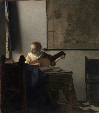La Femme à la Luth - Peinture de Johannes Vermeer (Vermeer de Delft) (1632-1675), huile sur toile, vers 1663, 51,4x45,7 cm. Le Metropolitan Museum of Art, New York - Johannes Vermeer