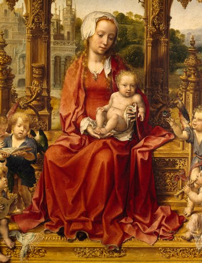 Madonna avec enfant et anges musiciens, panneau central du triptyque de Malvern - Jan (c.1472 c.1533) Gossaert