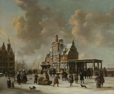 Le Paalhuis et le Nieuwe Brug, Amsterdam, en hiver, 1640-66 - Jan Abrahamsz. Beerstraten