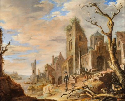 Paysage fluvial avec une ville médiévale - Jan Adriansz van Staveren