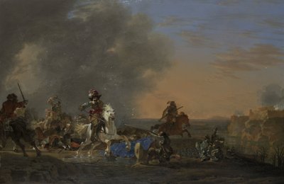 Attaque de cavalerie au coucher du soleil - Jan Asselijn